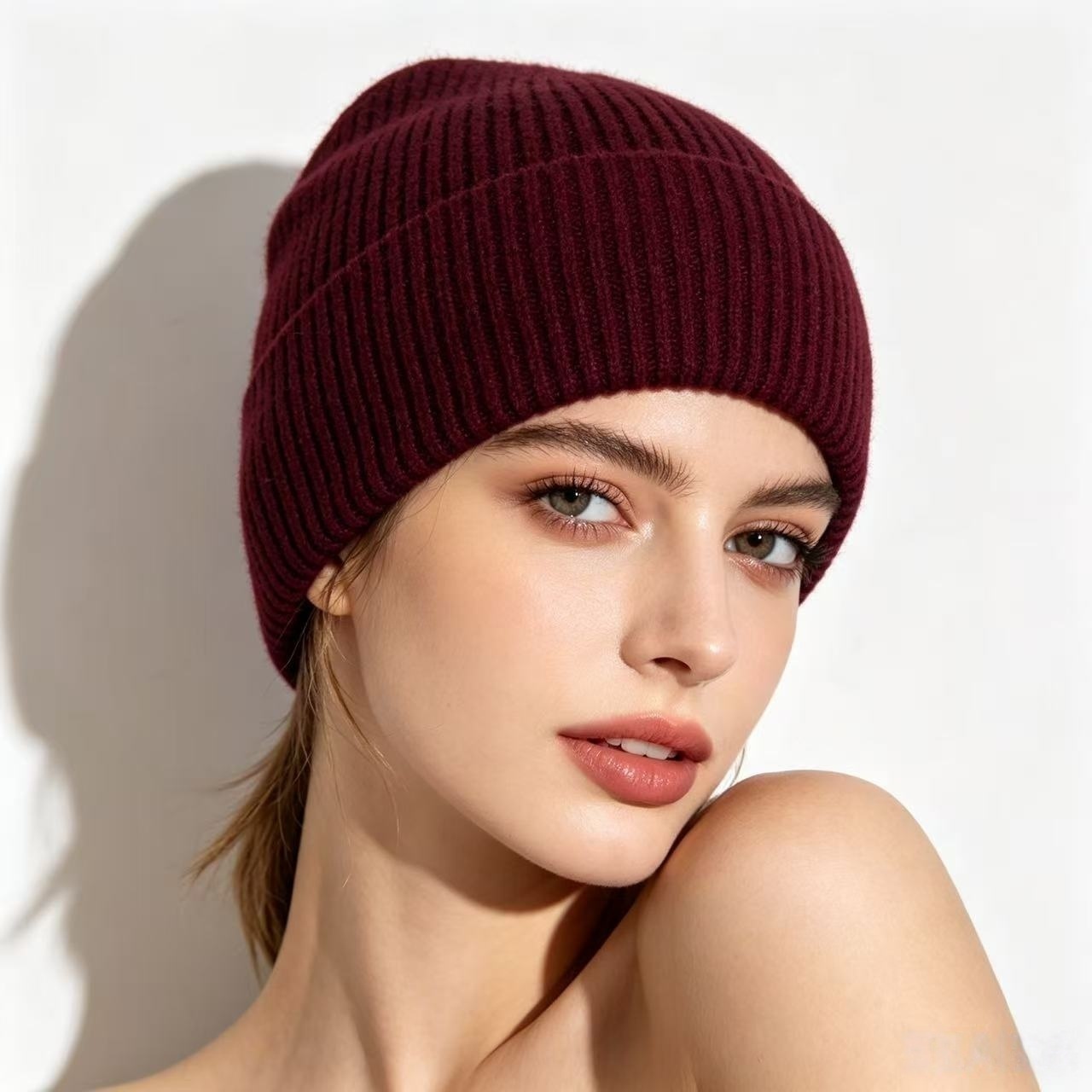 Navy Blue Ribbed Knit Thermal  - Beanie Cuffed Knit reseña y precio