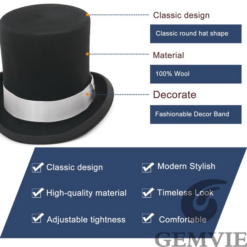 GEMVIE 17cm 100% Wool Felt Top - Fedora Hat Wool reseña y precio