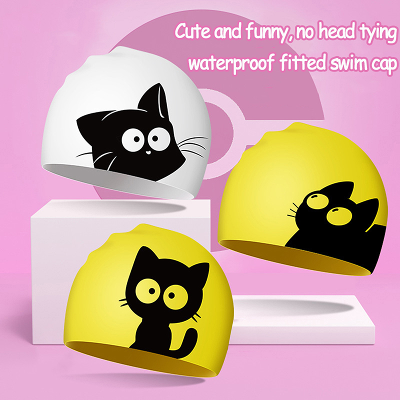 Cute Cat Swimming Cap For Long - Swim Hat Silicone reseña y precio