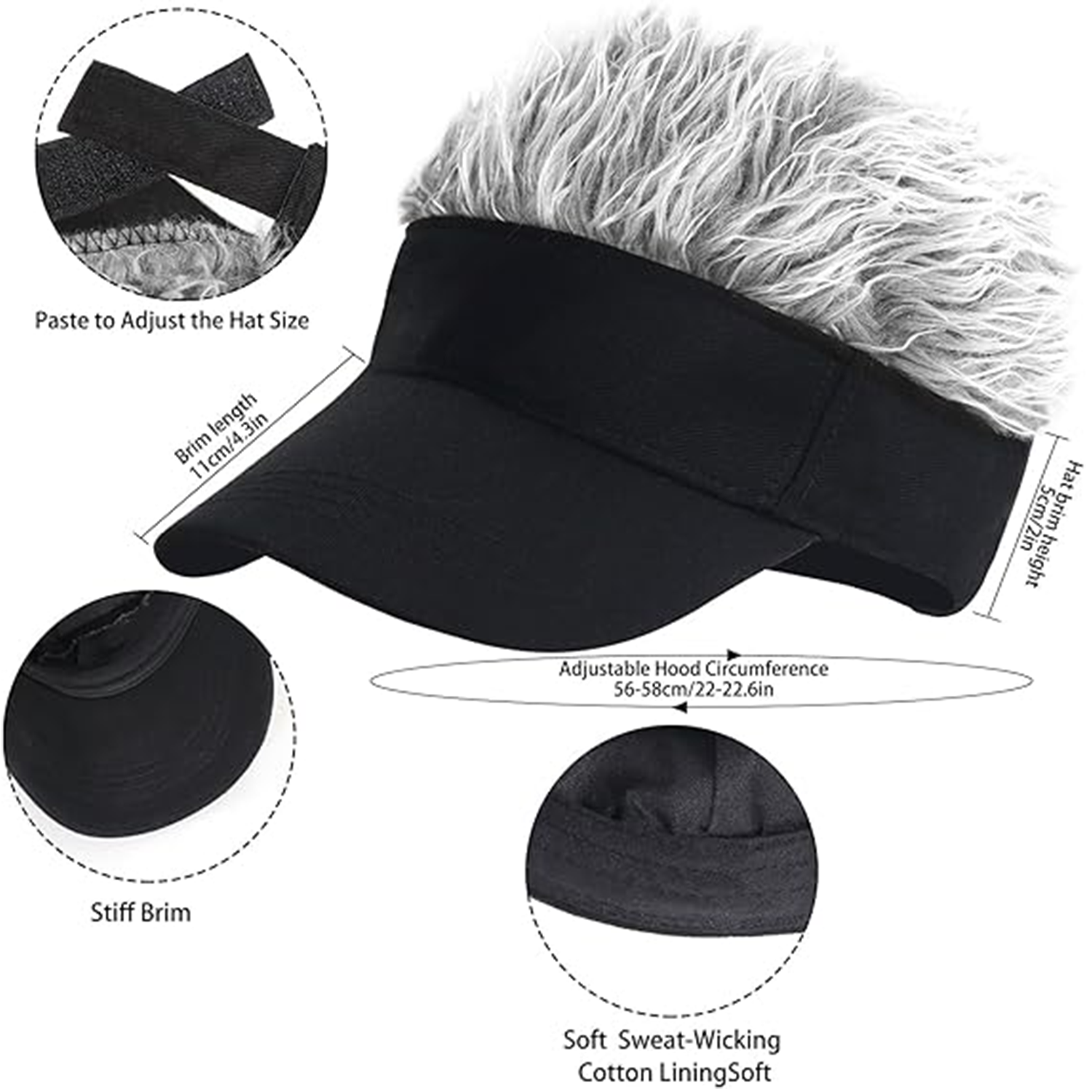 Men's Visor with Hair Fake Hai - Visor Sun Hat reseña y precio