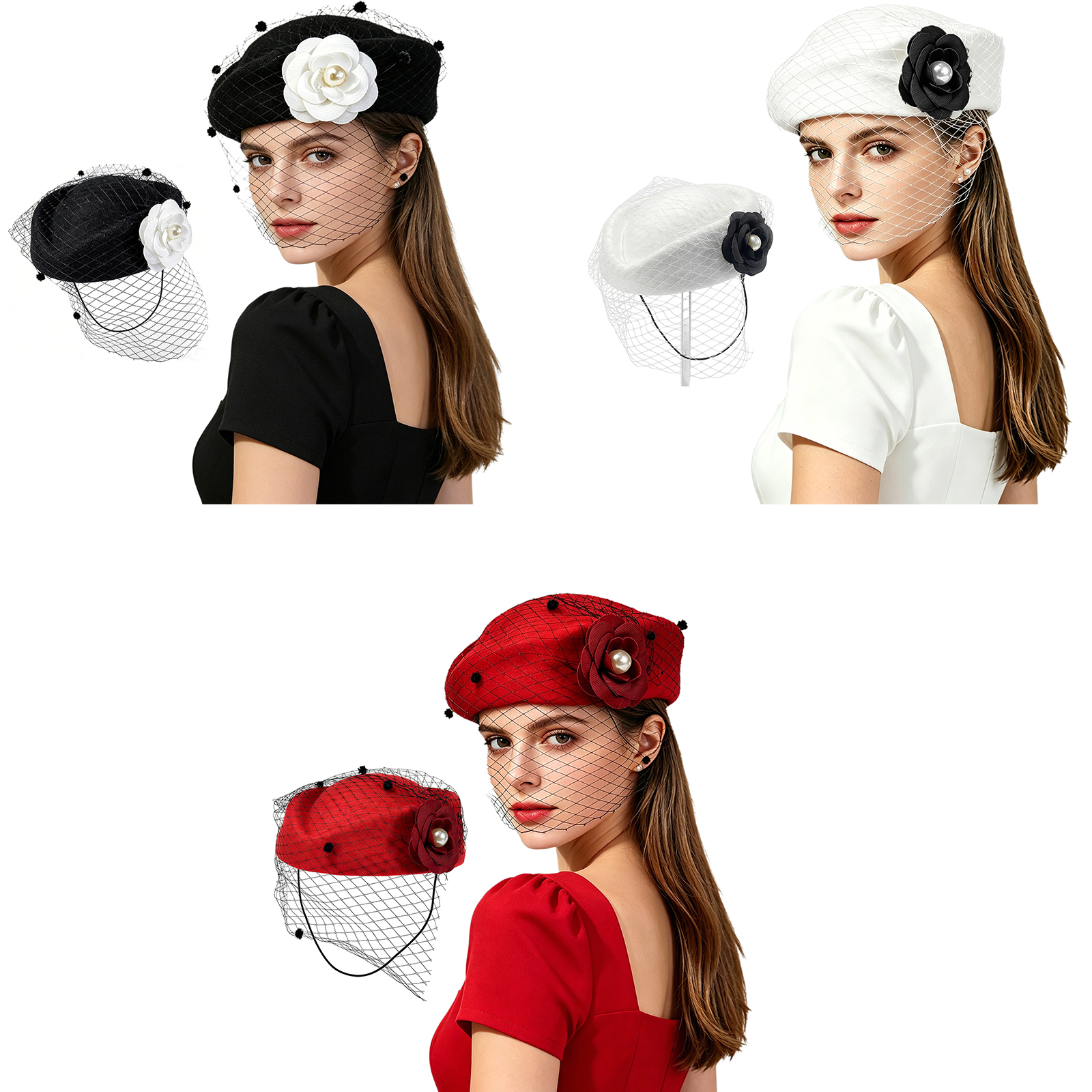 Vintage Artificial Flower Brid - Beret French Wool reseña y precio