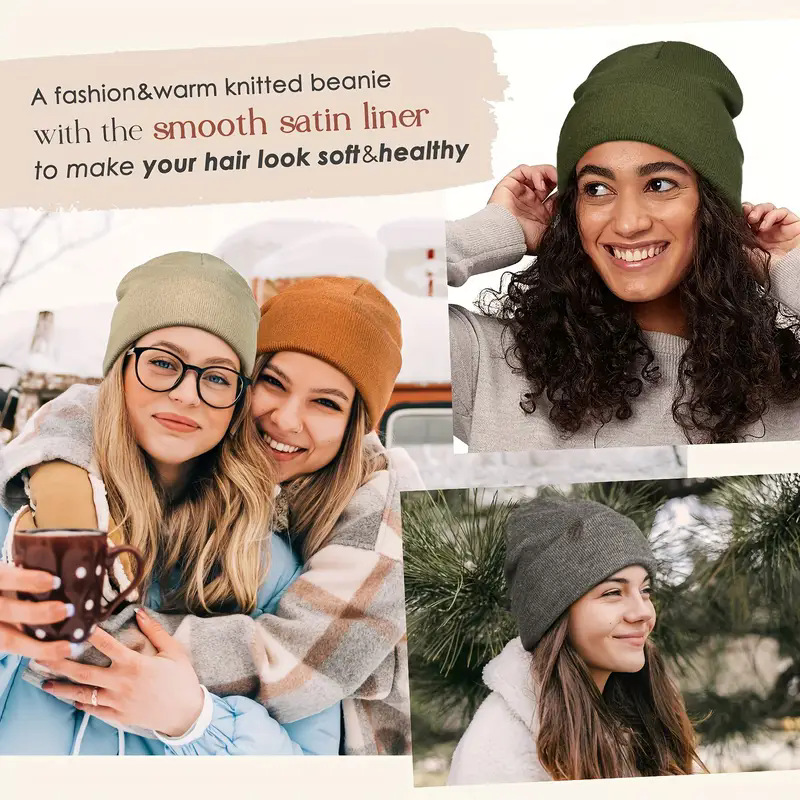 Unisex Satin Lined Anti Static - Beanie Cuffed Knit reseña y precio
