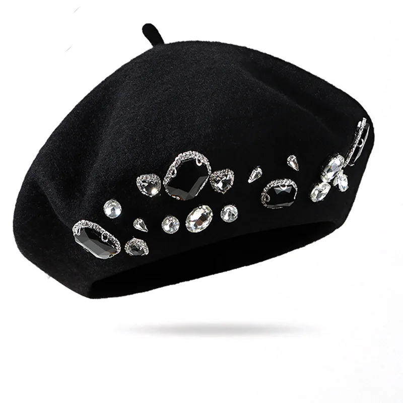 French Beret Thick Rhinestone  - Beret French Wool reseña y precio