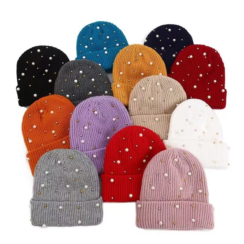 Women's Winter Faux Pearl Embe - Beanie Cuffed Knit reseña y precio