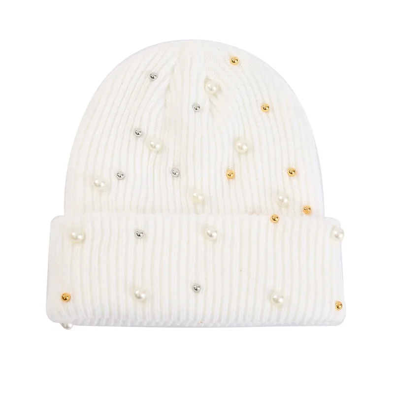 Women's Winter Faux Pearl Embe - Beanie Cuffed Knit reseña y precio