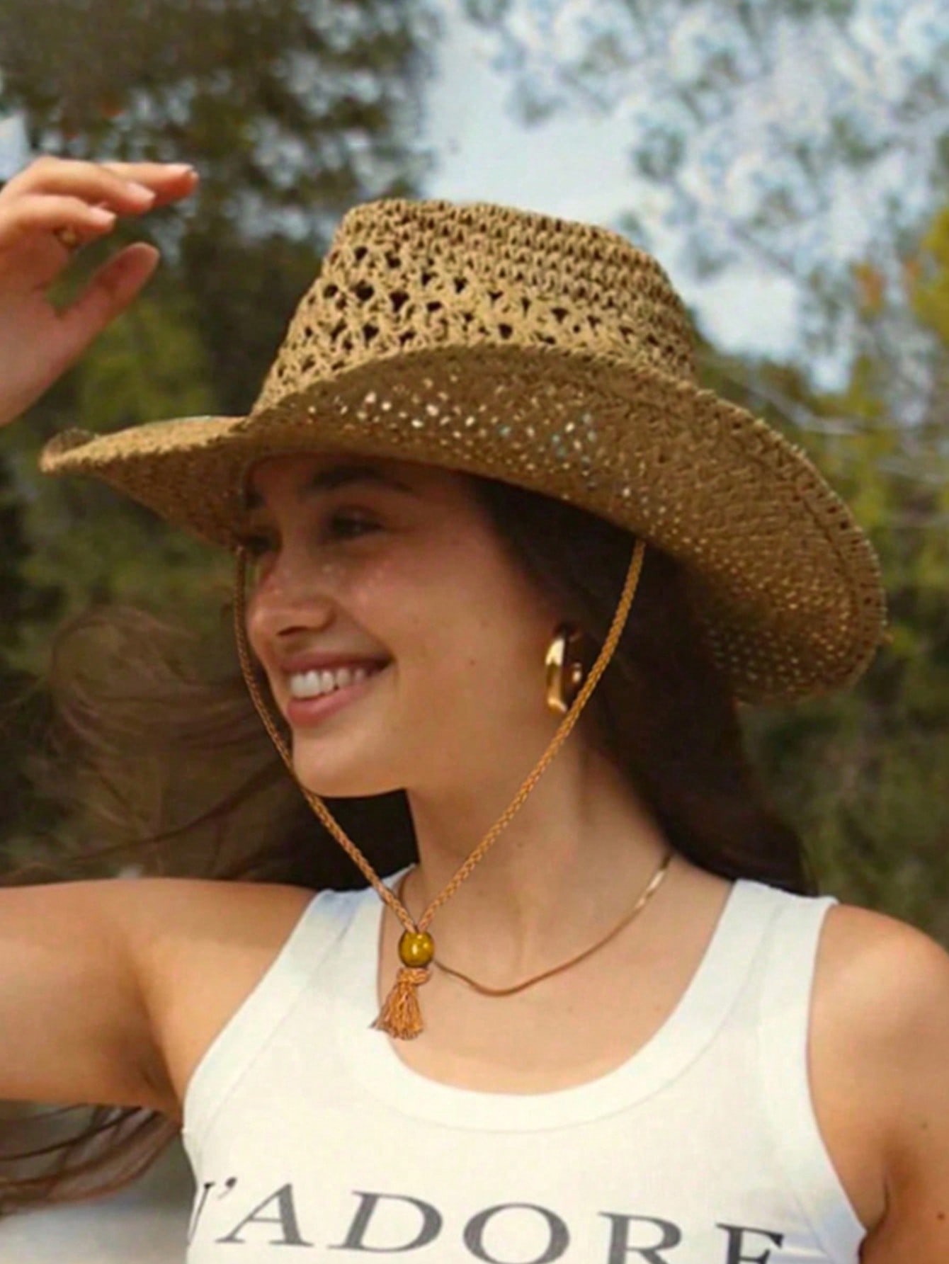 1pc Unisex Retro Hollow Curled - Cowboy Hat Straw reseña y precio
